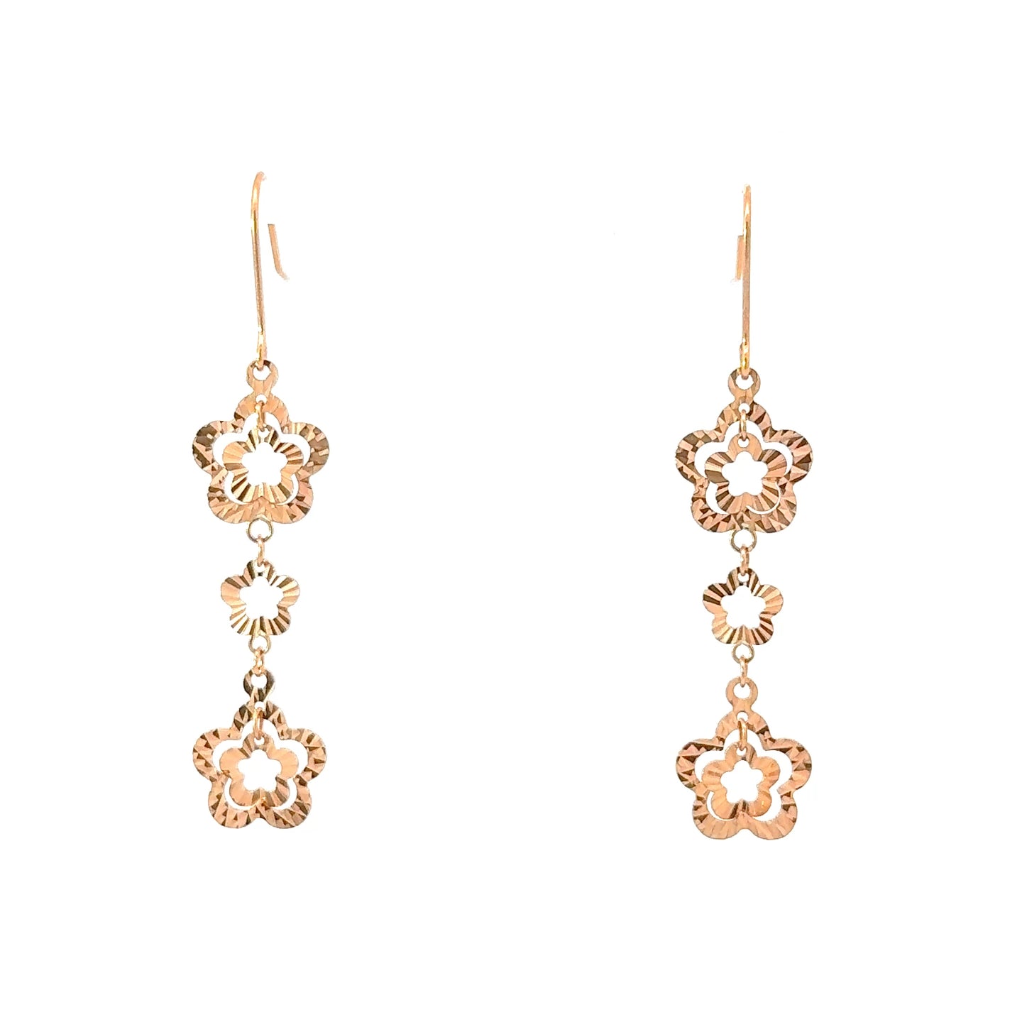 18K Solid Rose Gold Cascading Floral Hoop Earrings