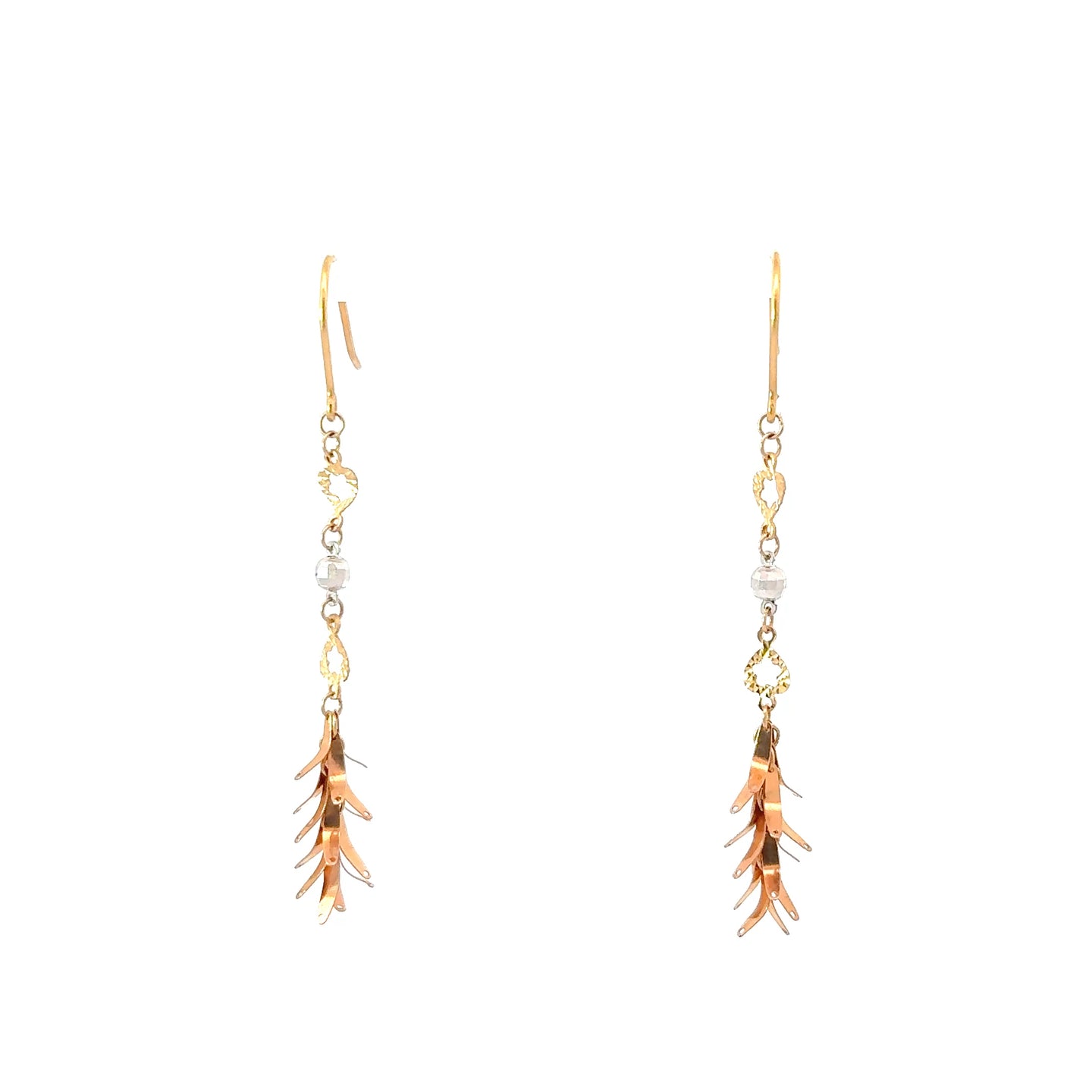 18K Solid Tri-Color Gold Cascading Leaves Hoop Earrings