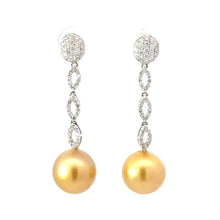 將圖片載入圖庫檢視器 14K White Gold Diamond South Sea Golden Pearl Hanging Earrings D0.63 CT
