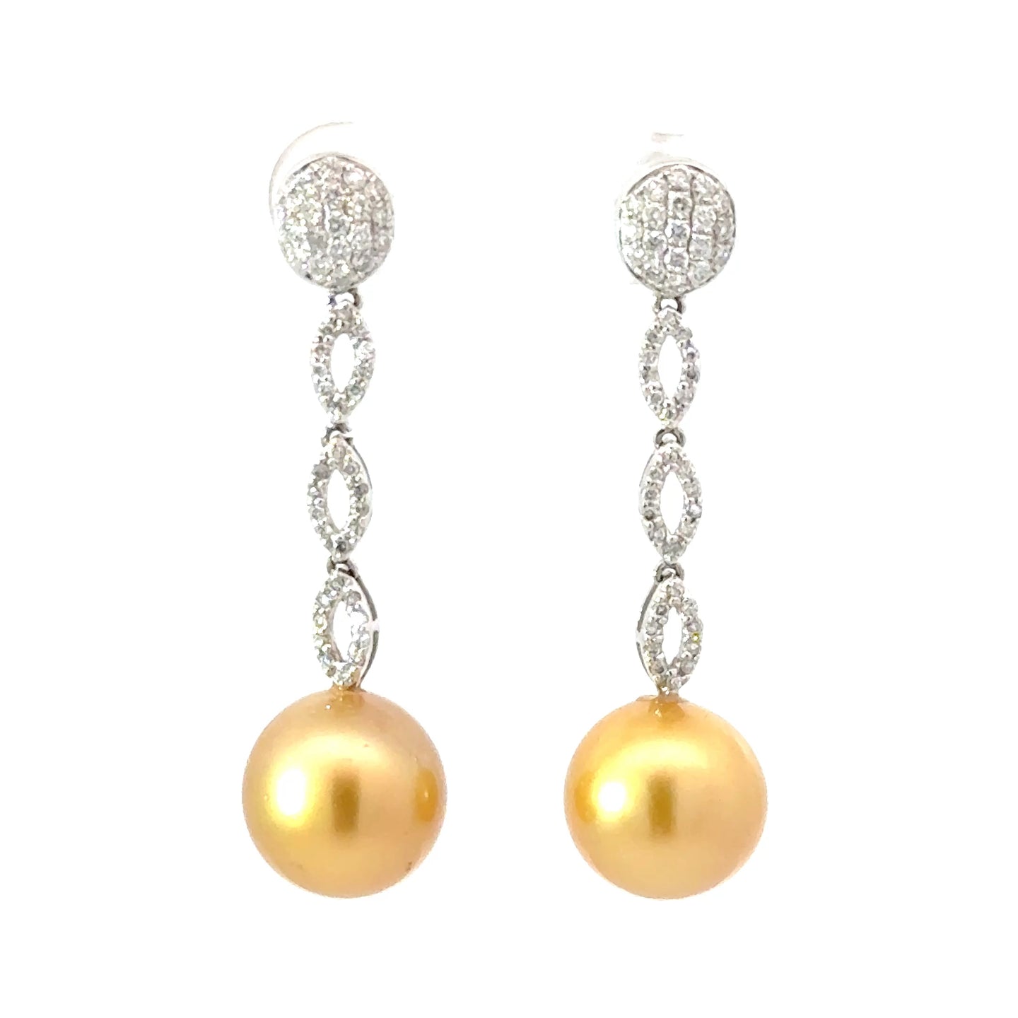 14K White Gold Diamond South Sea Golden Pearl Hanging Earrings D0.63 CT