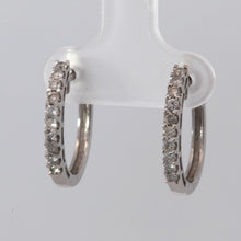 將圖片載入圖庫檢視器 14K Solid White Gold Diamond Hoop Earrings D0.38 CT
