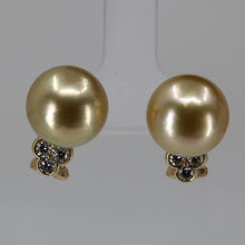 將圖片載入圖庫檢視器 14K Yellow Gold Diamond South Sea Golden Pearl Stud French Clip Earrings D0.40 CT
