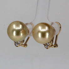 將圖片載入圖庫檢視器 14K Yellow Gold Diamond South Sea Golden Pearl Stud French Clip Earrings D0.40 CT
