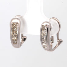 將圖片載入圖庫檢視器 18K Solid White Gold French Clip Diamond Hoop Earrings D1.16 CT
