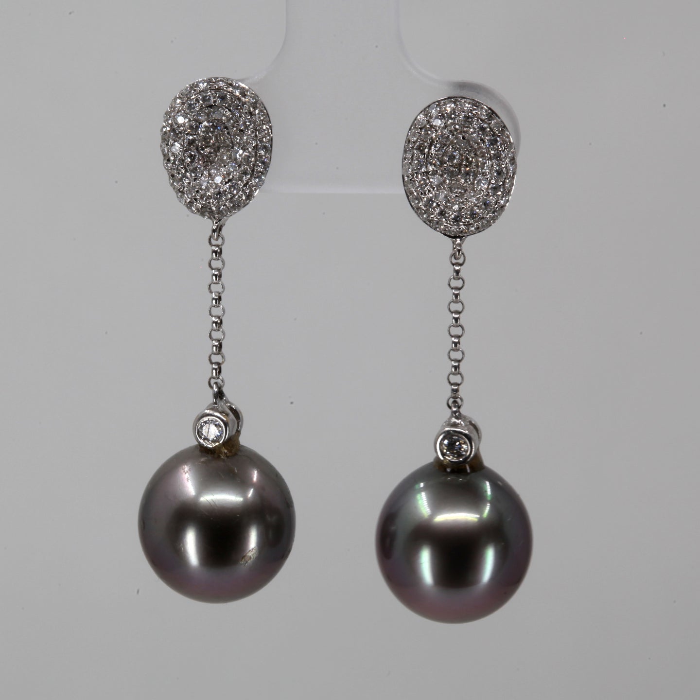 18K White Gold Diamond South Sea Black Pearl Hanging Earrings D0.51 CT