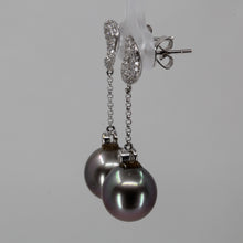 將圖片載入圖庫檢視器 18K White Gold Diamond South Sea Black Pearl Hanging Earrings D0.51 CT
