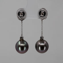 將圖片載入圖庫檢視器 18K White Gold Diamond South Sea Black Pearl Hanging Earrings D0.51 CT
