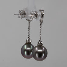 將圖片載入圖庫檢視器 18K White Gold Diamond South Sea Black Pearl Hanging Earrings D0.51 CT
