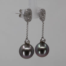 將圖片載入圖庫檢視器 18K White Gold Diamond South Sea Black Pearl Hanging Earrings D0.51 CT
