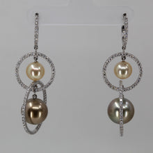 Load image into Gallery viewer, 18K White Gold Diamond Gold Black Pearl Hanging Earrings D2.16 CT
