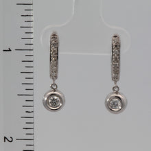 將圖片載入圖庫檢視器 18K Solid White Gold Diamond Hoop Earrings with Hanging Stud D0.34 CT
