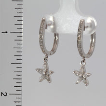 將圖片載入圖庫檢視器 18K Solid White Gold Diamond Hoop Earrings with Hanging Star D1.10 CT

