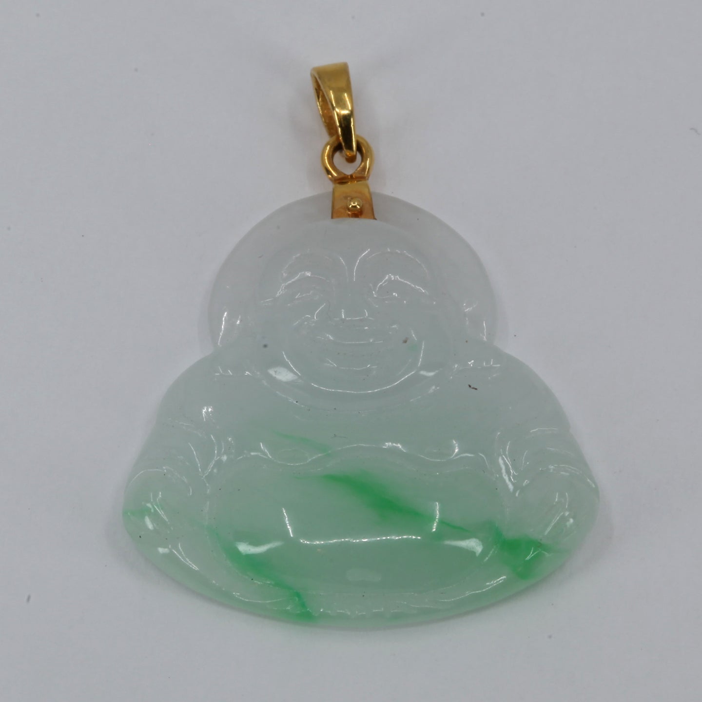 14K Solid Yellow Gold Buddha Jade Pendant 5.9 Grams