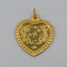 Load image into Gallery viewer, 24K Solid Yellow Gold Dragon Phoenix Wedding Heart Hollow Pendant 1.8 Grams
