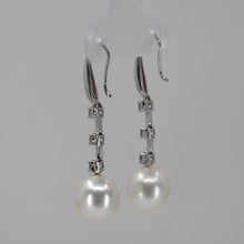 Load image into Gallery viewer, 18K White Gold Diamond White Pearl Hanging Earrings D0.36 CT
