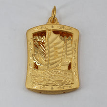 Load image into Gallery viewer, 24K Solid Yellow Gold Sailboat Hollow Rectangular Pendant Charm 10.4 Grams
