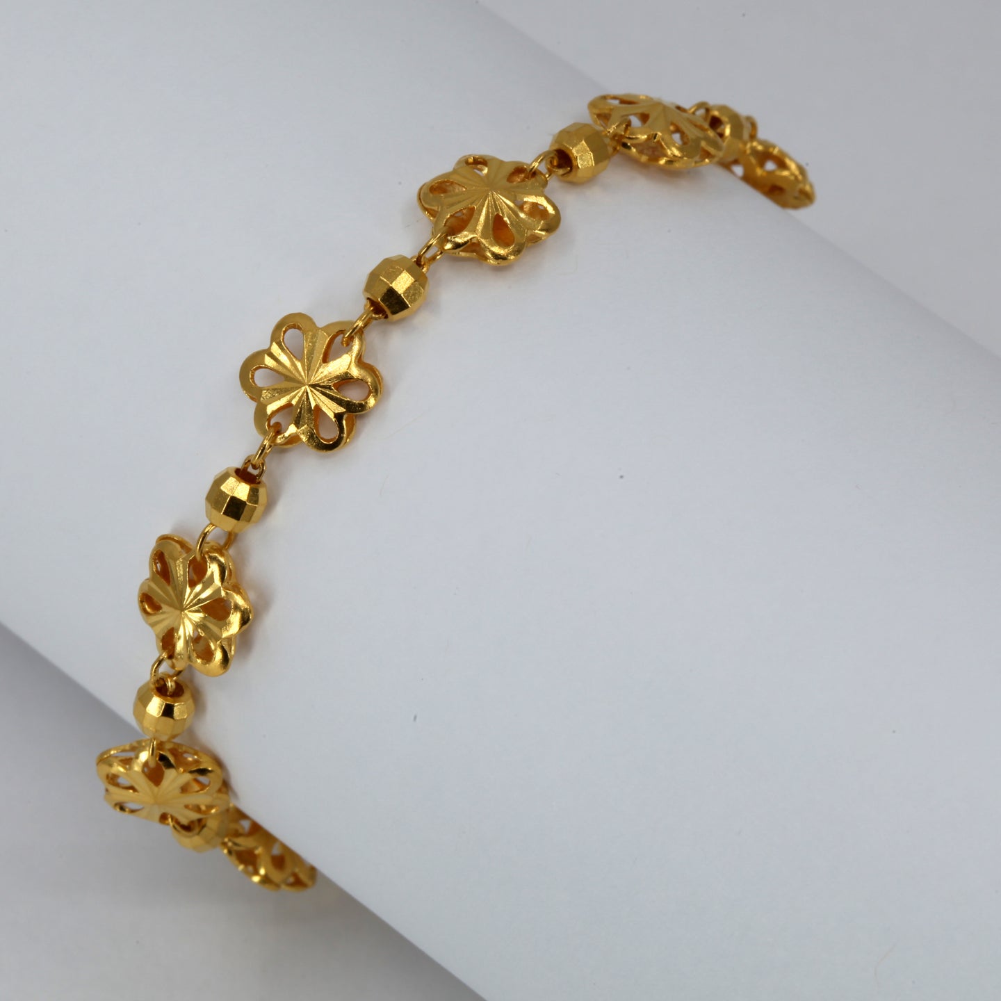 24K Solid Yellow Gold Flower Adjustable Bracelet 9.4 Grams