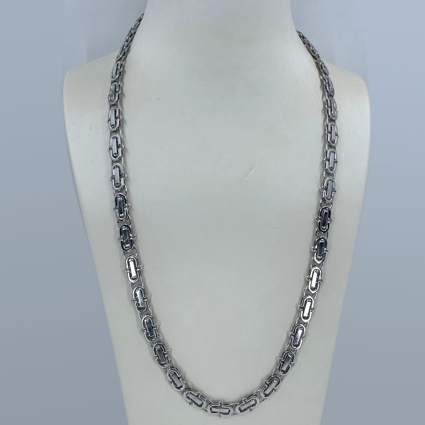 14K Solid White Gold Design Link Chain 24