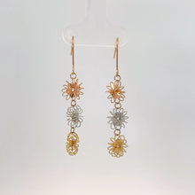 Load image into Gallery viewer, 18K Solid Tri-Color Gold Floral Drop Earrings
