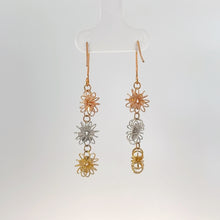 Load image into Gallery viewer, 18K Solid Tri-Color Gold Floral Drop Earrings
