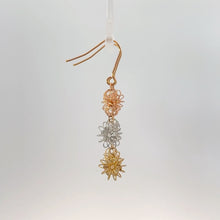 Load image into Gallery viewer, 18K Solid Tri-Color Gold Floral Drop Earrings
