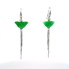 將圖片載入圖庫檢視器 14K Solid White Gold Diamond Green Butterfly Jade Hanging Earrings D0.06 CT
