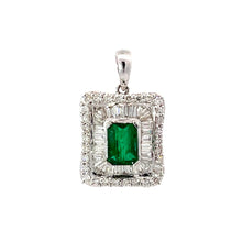 將圖片載入圖庫檢視器 14K White Gold Diamond Emerald Pendant E1.25CT D1.15CT
