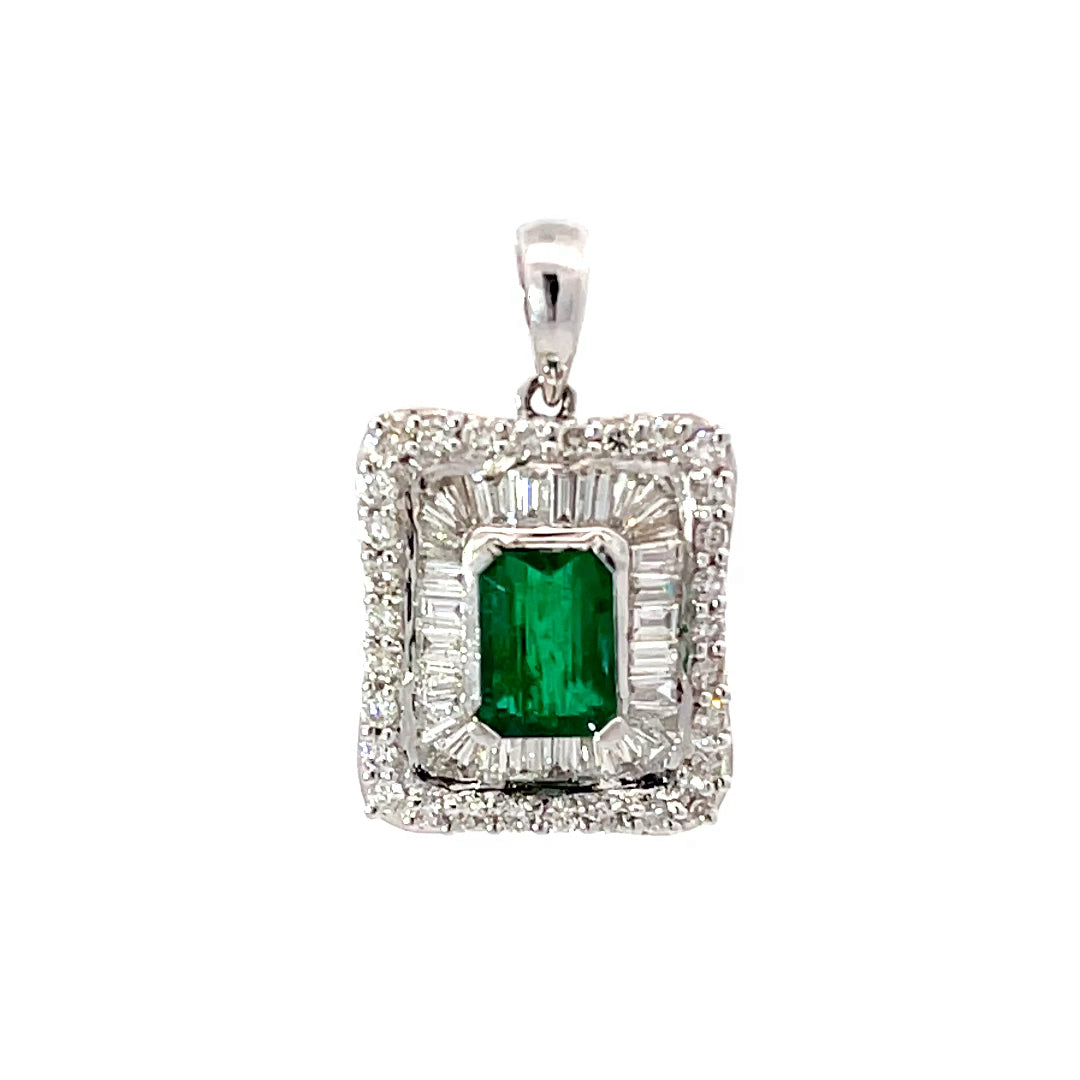 14K White Gold Diamond Emerald Pendant E1.25CT D1.15CT