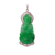 將圖片載入圖庫檢視器 18K Solid White Gold Diamond Jade Guan Yin Pendant D0.50 CT
