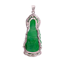 將圖片載入圖庫檢視器 18K Solid White Gold Diamond Jade Guan Yin Pendant D0.50 CT
