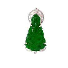 將圖片載入圖庫檢視器 18K Solid White Gold Diamond Jade Guan Yin Pendant D0.48 CT
