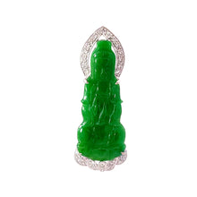 將圖片載入圖庫檢視器 18K Solid White Gold Diamond Jade Guan Yin Pendant D0.26 CT
