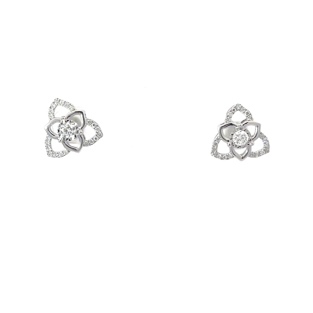 18K Solid White Gold Diamond Post Earrings D0.50 CT