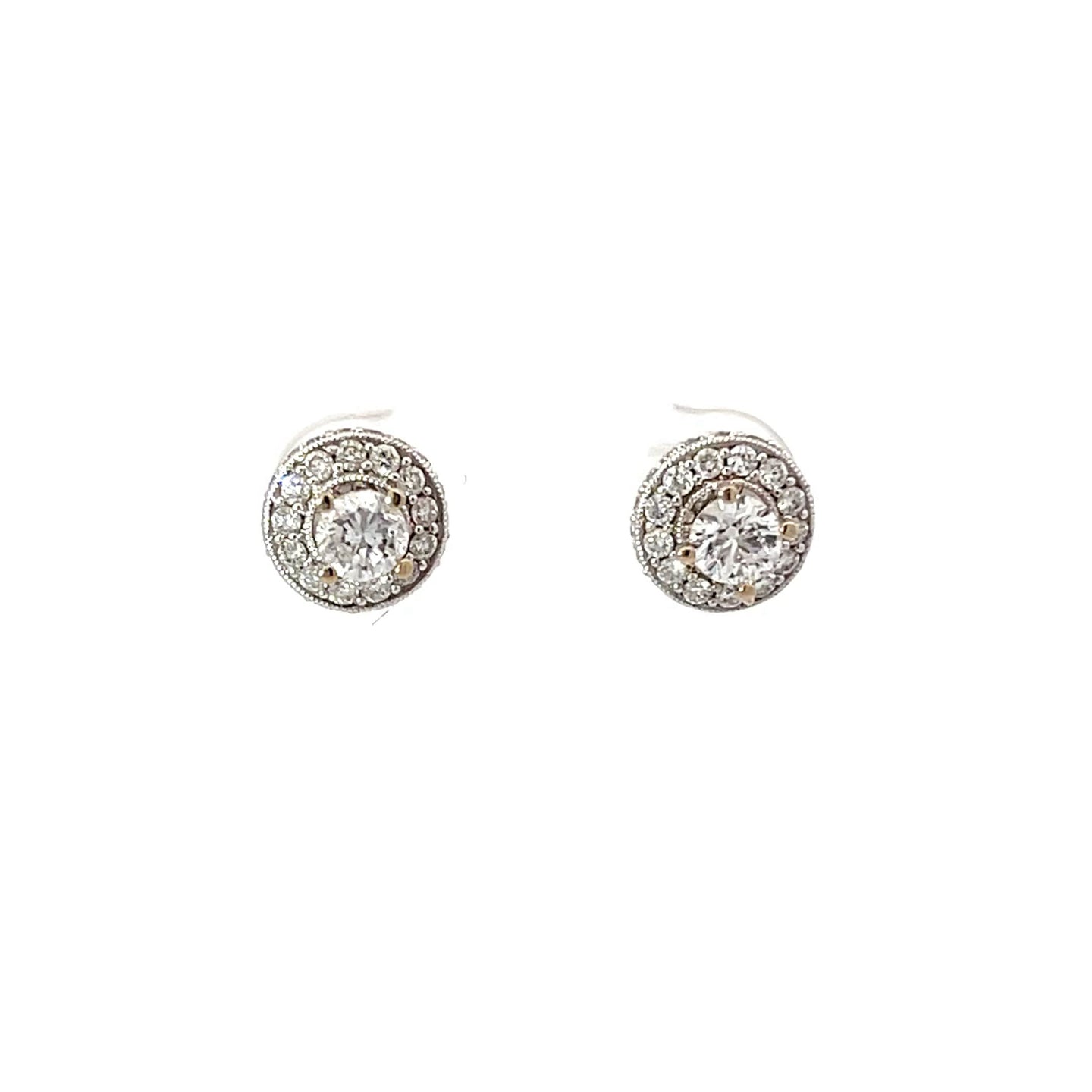 14K Solid White Gold Diamond Jacket Stud Earrings D1.20 CT