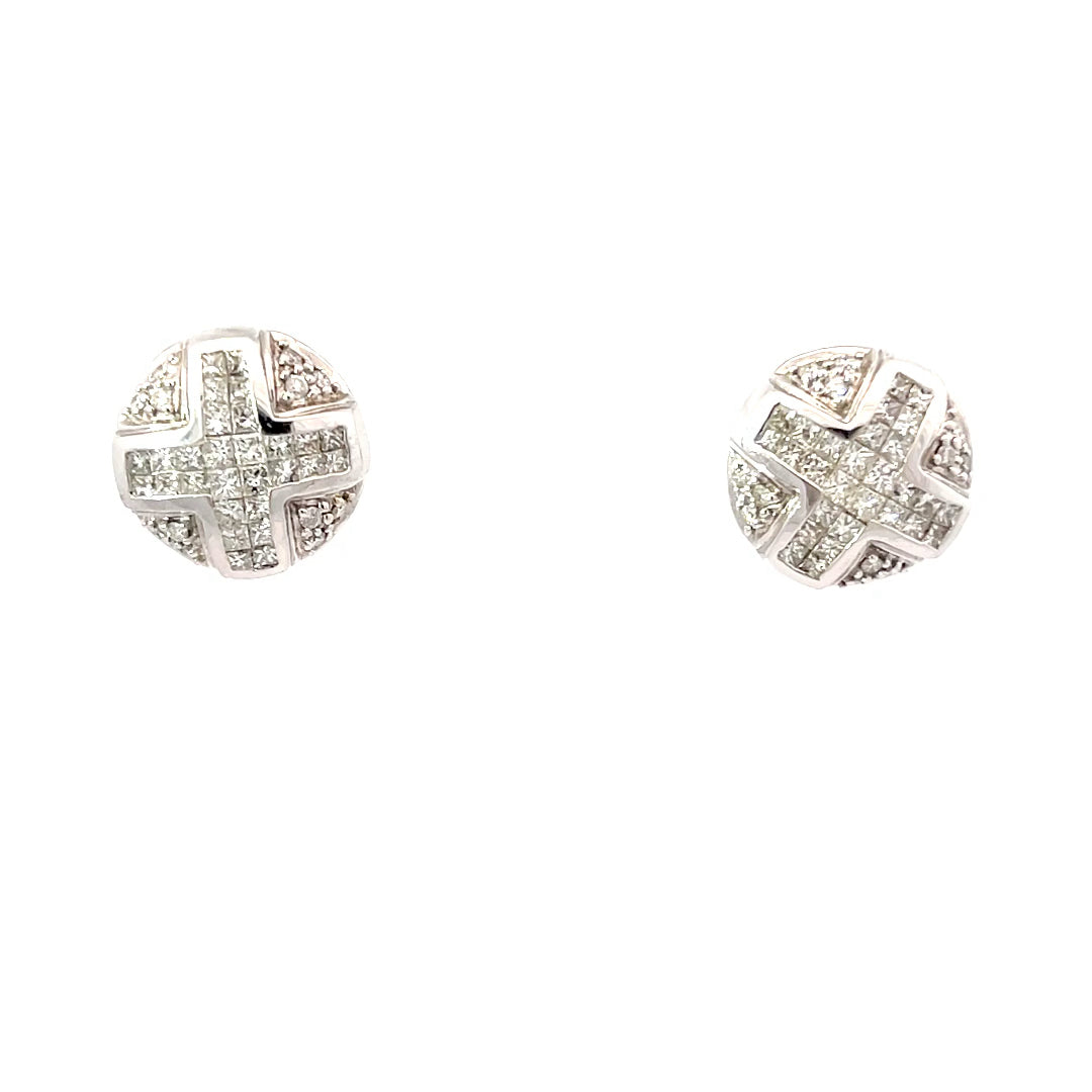 14K Solid White Gold Diamond Post Earrings D1.8 CT