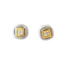 Load image into Gallery viewer, 18K Solid Two Tone Gold Princess Cut Diamond Earrings D0.50 CT
