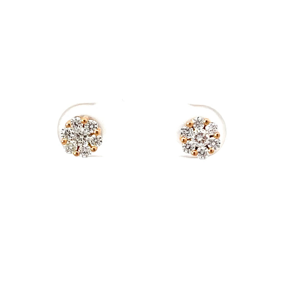 18K Solid Rose Gold Diamond Stud Earrings D0.50 CT