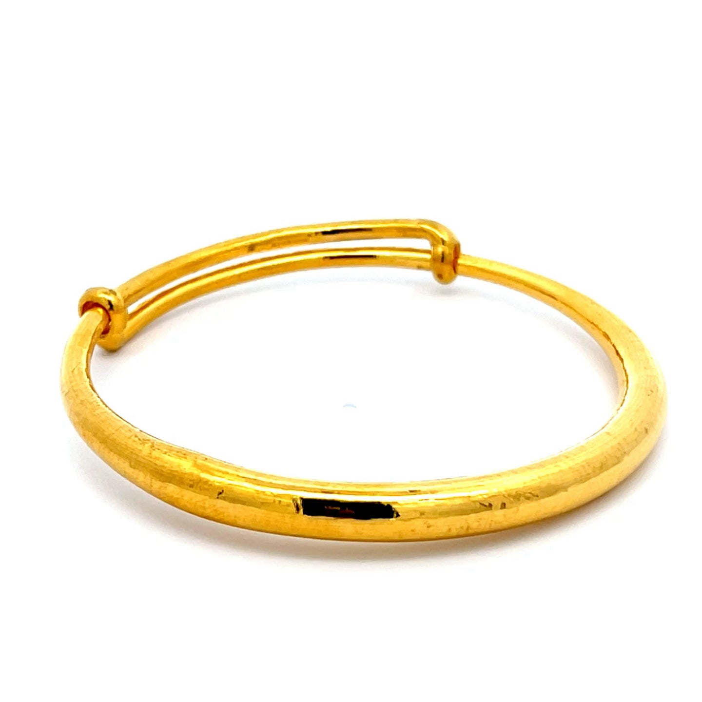 24K Solid Yellow Gold Heavy 牛皮卷 Plain Adjustable Bangle 33.2 Grams