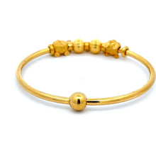 Load image into Gallery viewer, 24K Solid Yellow Gold Heart Flower Wheel Charm Oval Bangle 25.3 Grams
