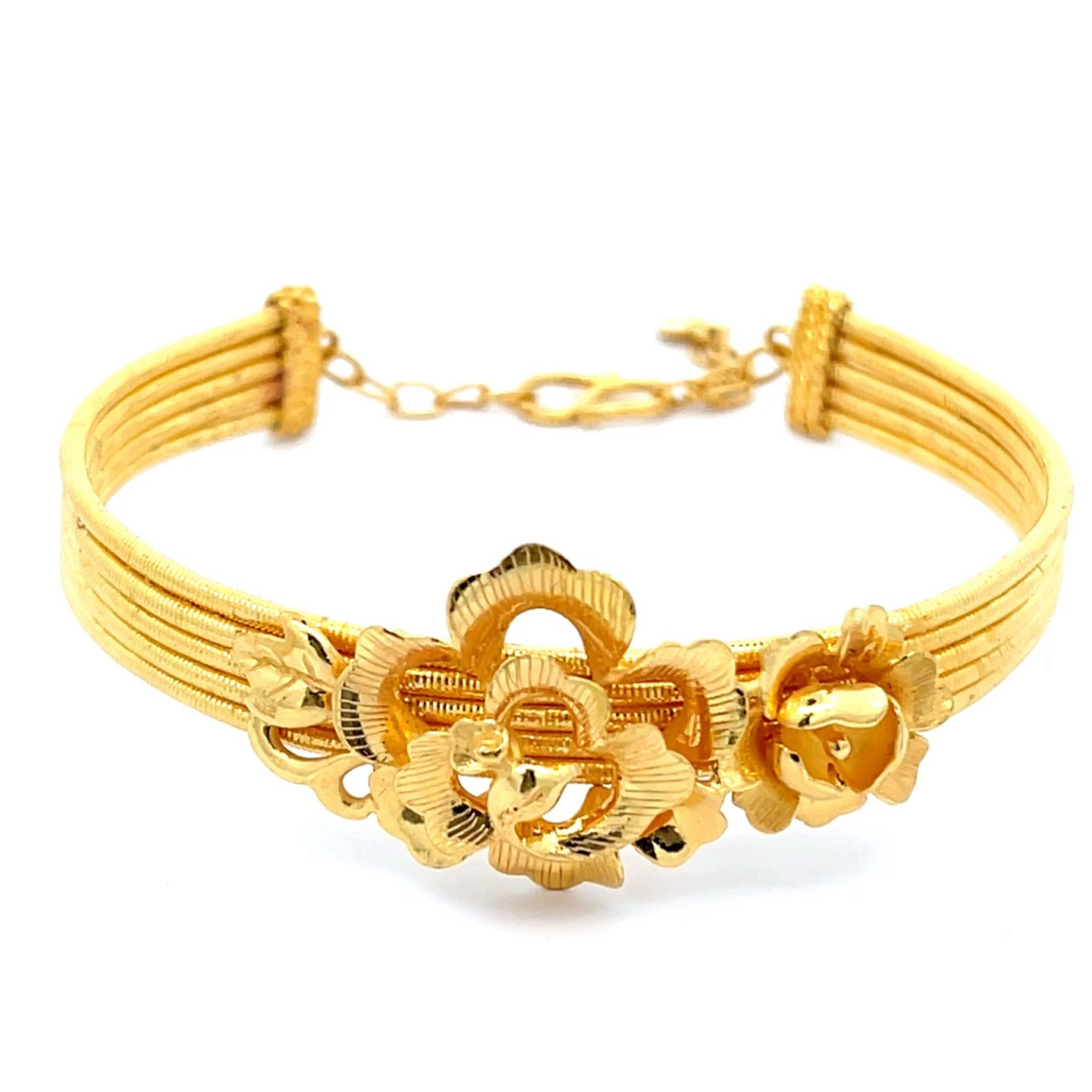 24K Solid Yellow Gold Flower Bangle 23.3 Grams