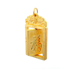 Load image into Gallery viewer, 24K Solid Yellow Gold Revolving Blessed Fook Hollow Rectangular Pendant  19.7 Grams
