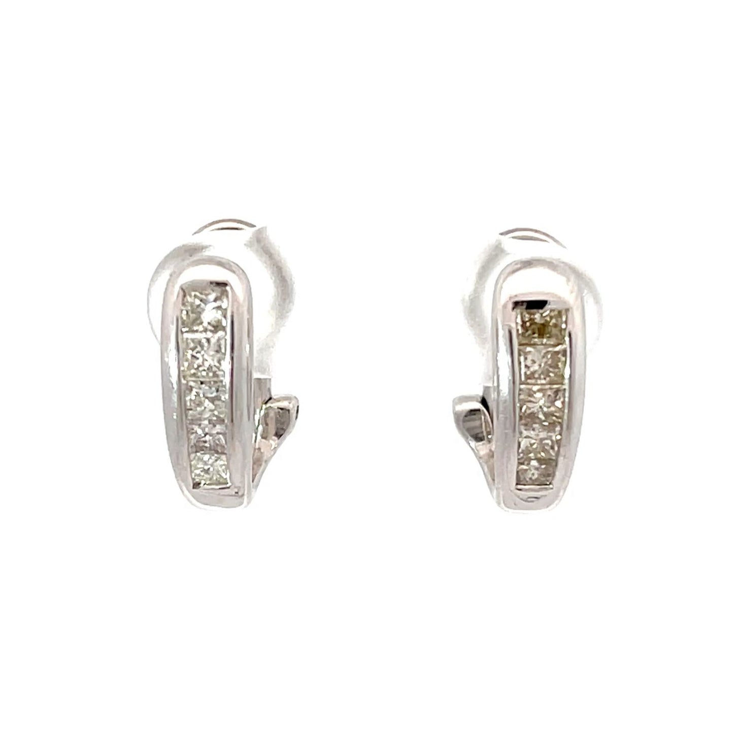 18K Solid White Gold French Clip Diamond Hoop Earrings D1.16 CT