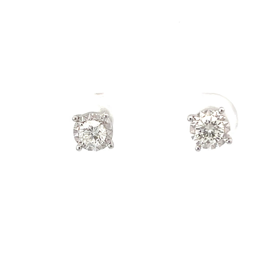 18K Solid White Gold Diamond Stud Earrings D0.48 CT