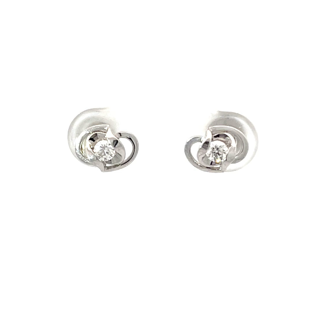18K Solid White Gold Design Diamond Stud Earrings D0.18 CT