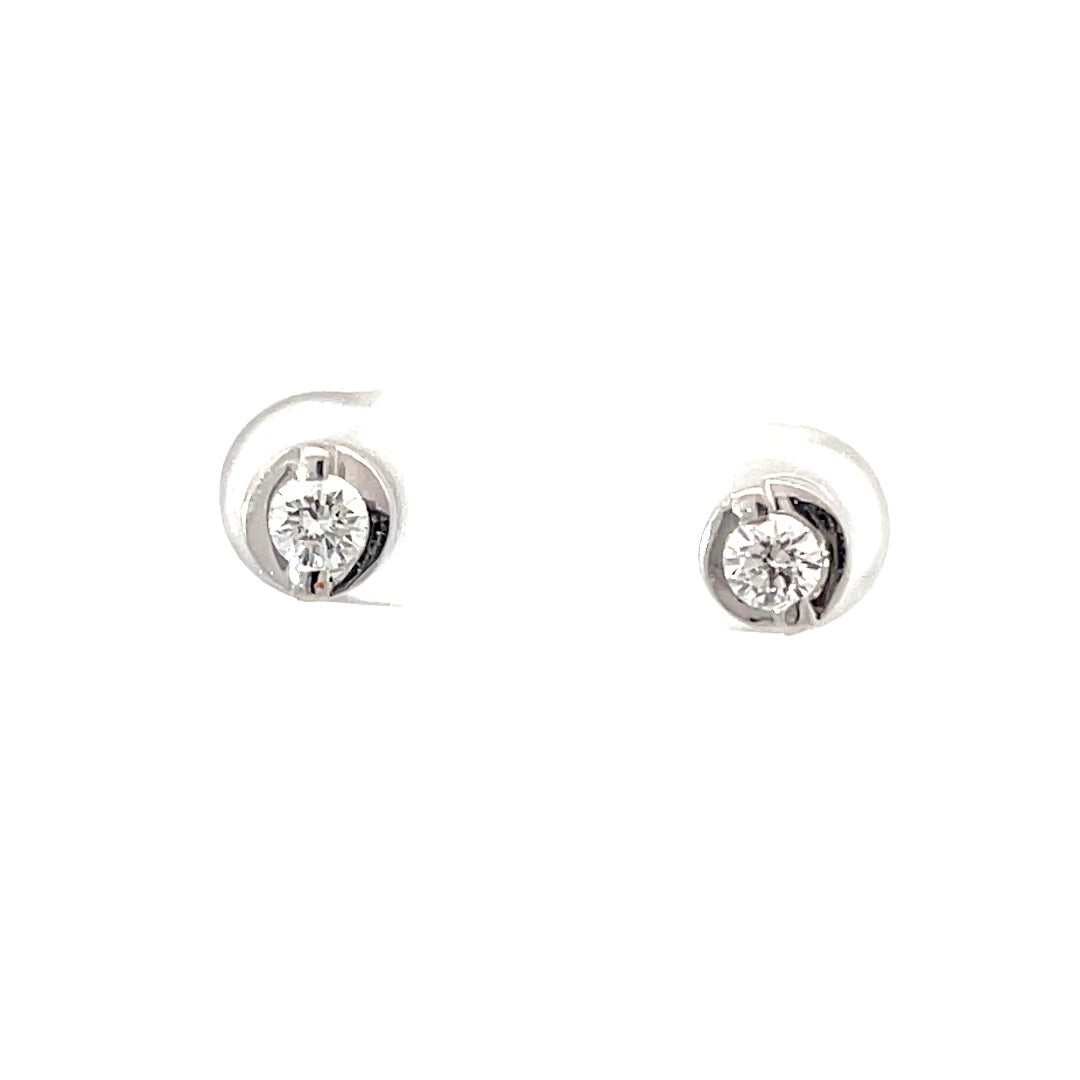 18K Solid White Gold Diamond Stud Earrings D0.36 CT