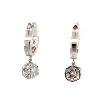 Load image into Gallery viewer, 18K Solid White Gold Diamond Hoop Earrings with Hanging Flower D0.80 CT
