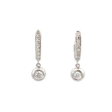 Load image into Gallery viewer, 18K Solid White Gold Diamond Hoop Earrings with Hanging Stud D0.34 CT
