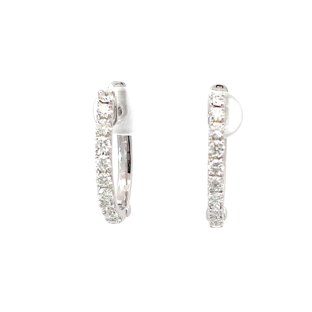 14K Solid White Gold Diamond Hoop Earrings D1.46 CT