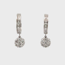 Load and play video in Gallery viewer, 18K Solid White Gold Diamond Hoop Earrings with Hanging Flower D0.80 CT
