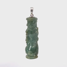 Load and play video in Gallery viewer, 14K Solid White Gold Jade Dragon Pillar Pendant 25.9 Grams
